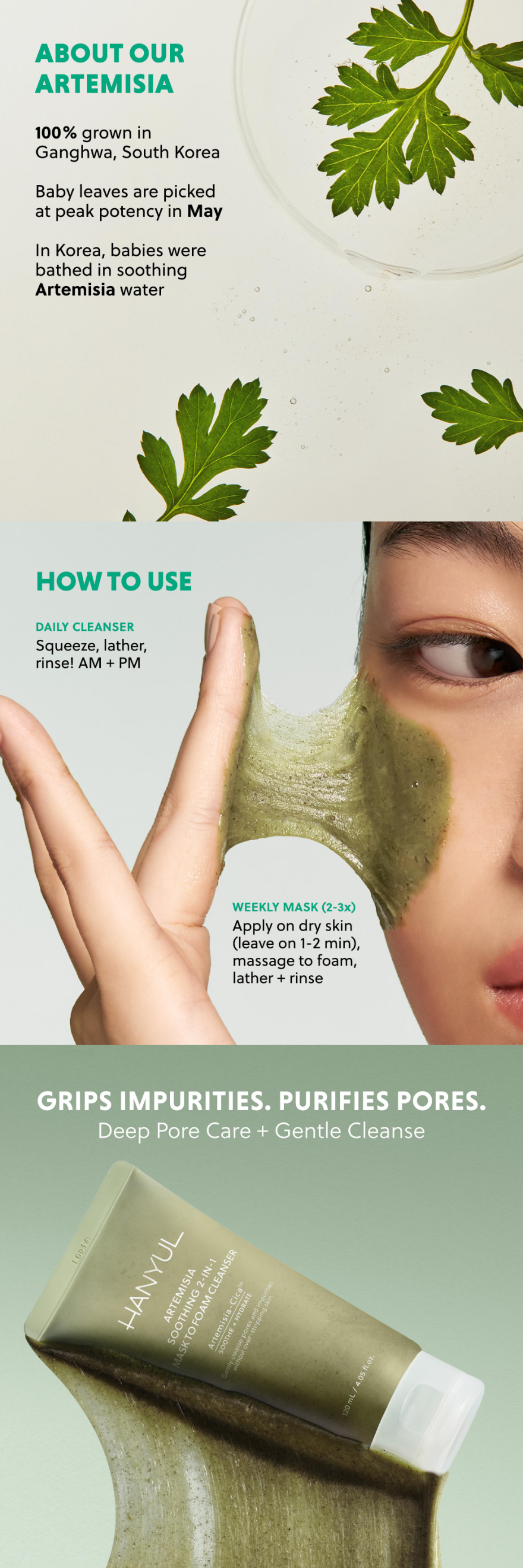 HANYUL Pure Artemisia Cleansing Pack Foam 120ml