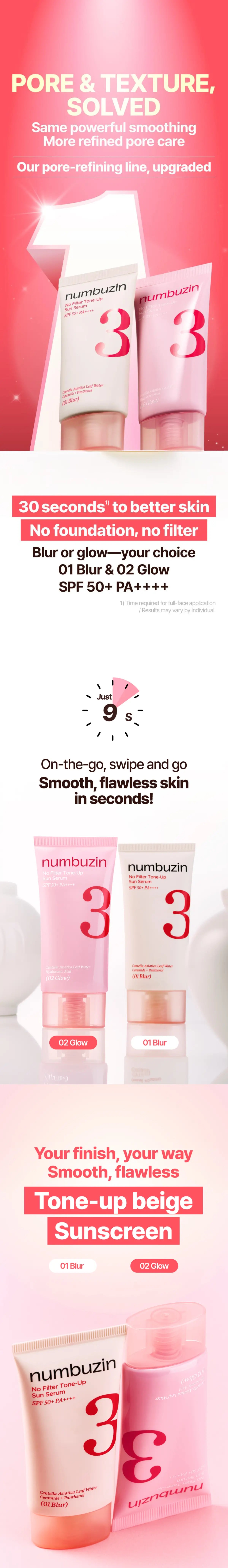 NUMBUZIN No.3 No Filter Tone-Up Sun Serum 50ml des main 1
