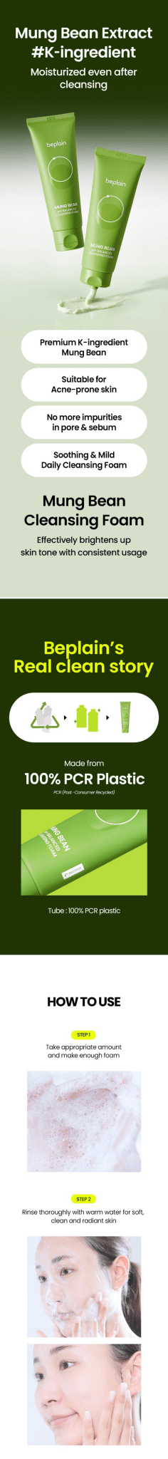 BEPLAIN Mung Bean Ph - Balanced Cleansing Foam 80ml