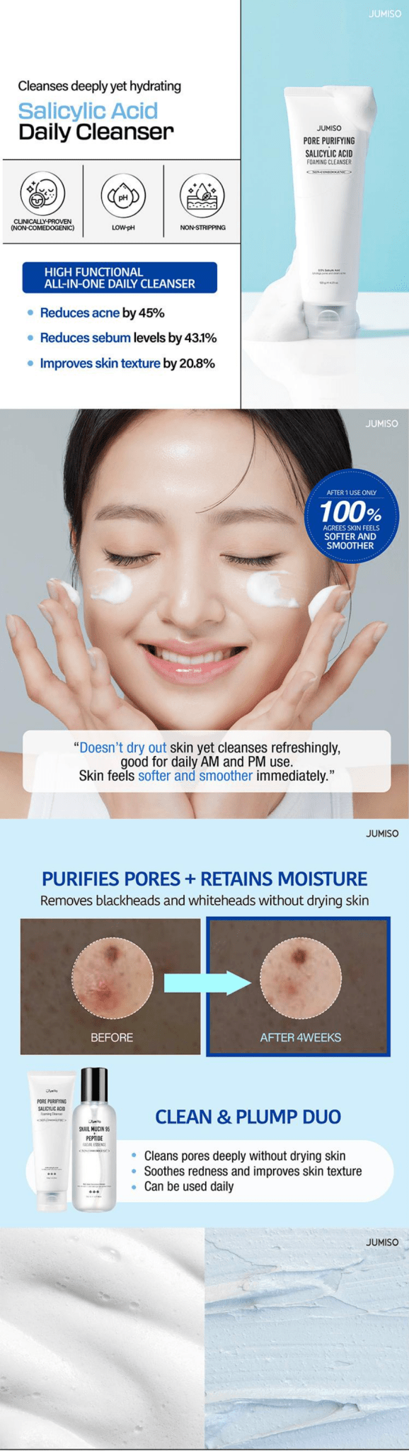JUMISO Pore Purifying Salicylic Acid Foaming Cleanser 120g