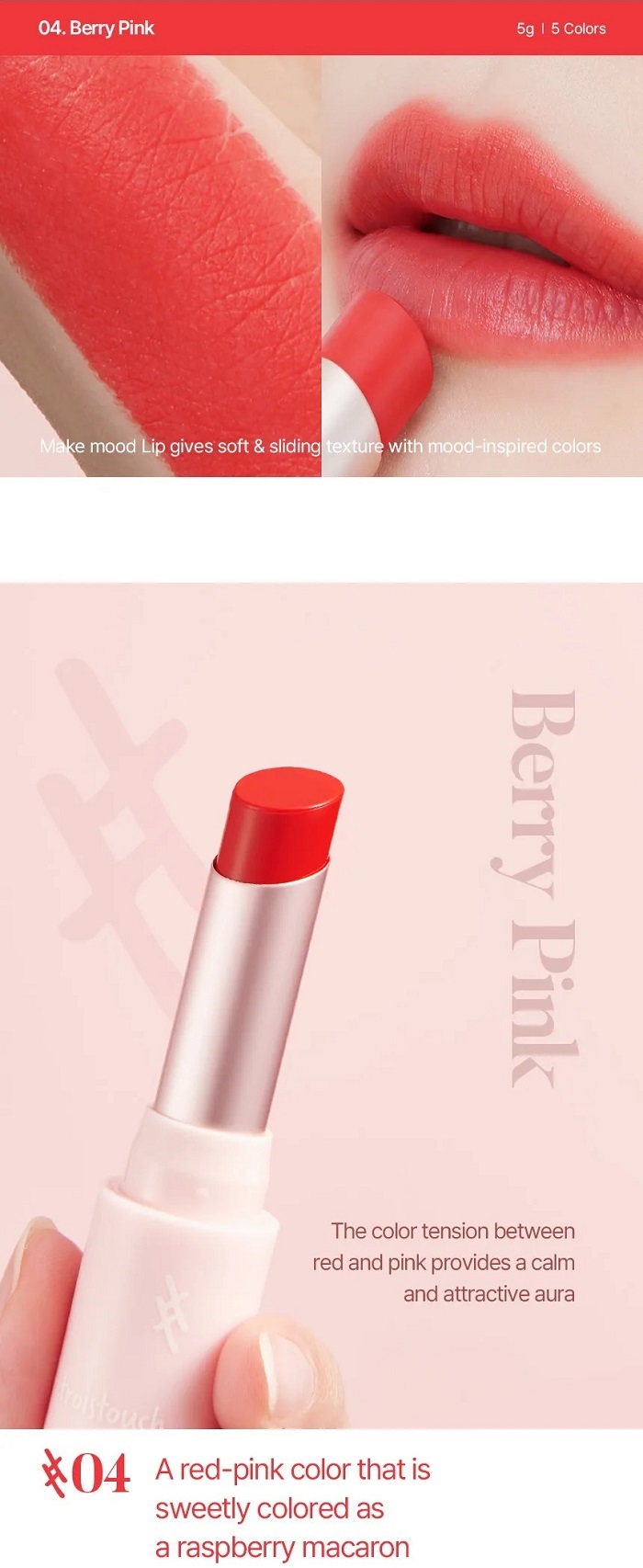 TROISTOUCH Make Mood Velvet Lipstick Berry Pink 04