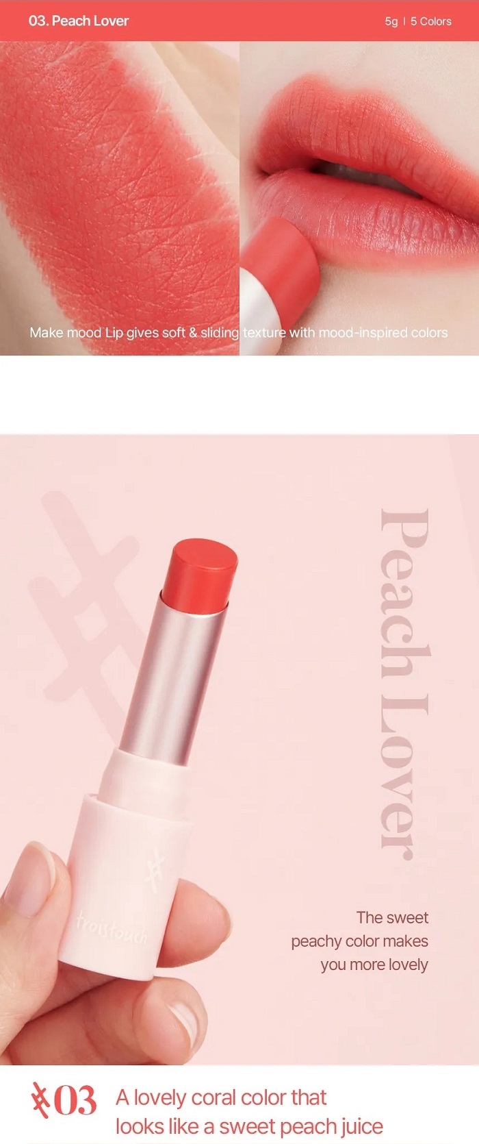 TROISTOUCH Make Mood Velvet Lipstick Peach Lover 03