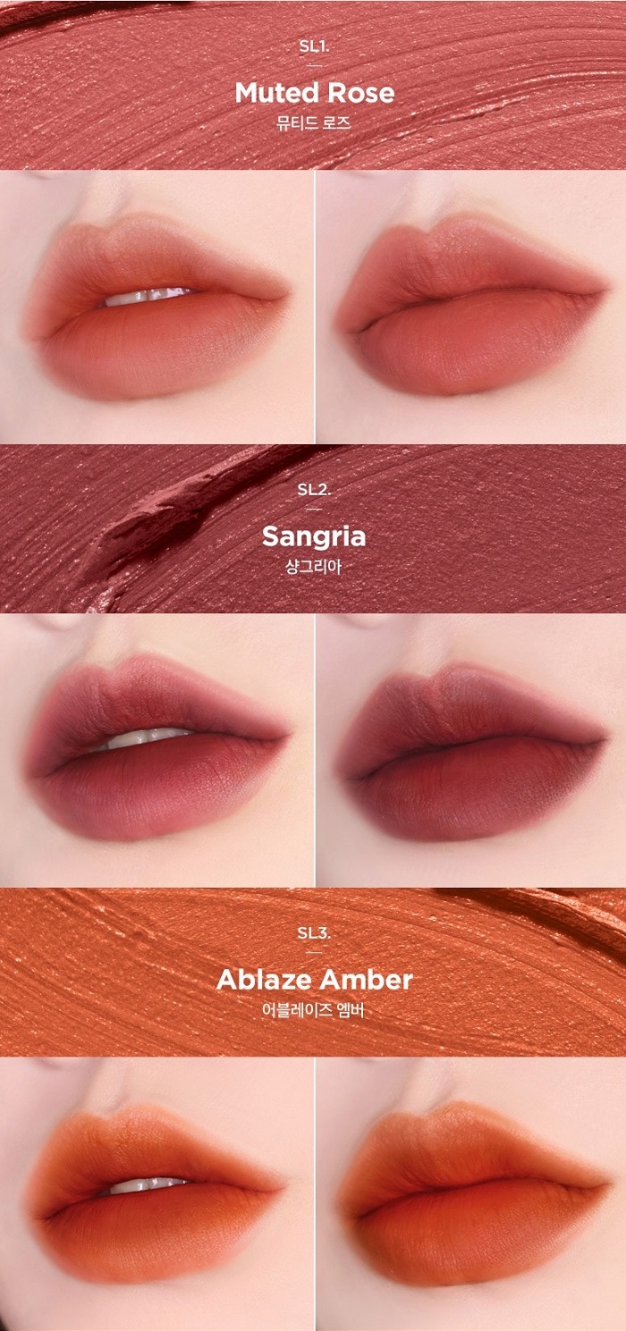 MERZY Soft Touch Lip Tint Muted Rose Sangria Ablaze Amber