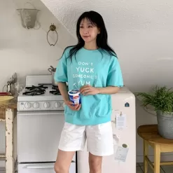 ON KSTYLE Byurunda Yummy Lettering Oversized Half-Sleeve Sweatshirt