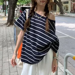 F14 STYLE Retro Stripe Asymmetric Tee