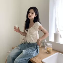 ON KSTYLE Maeken Flower Shirring Crop Blouse
