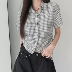 ON KSTYLE Reenni Side Strap Shirring Check Shirt
