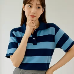ON KSTYLE Fox Collar Stripe Polo Tee