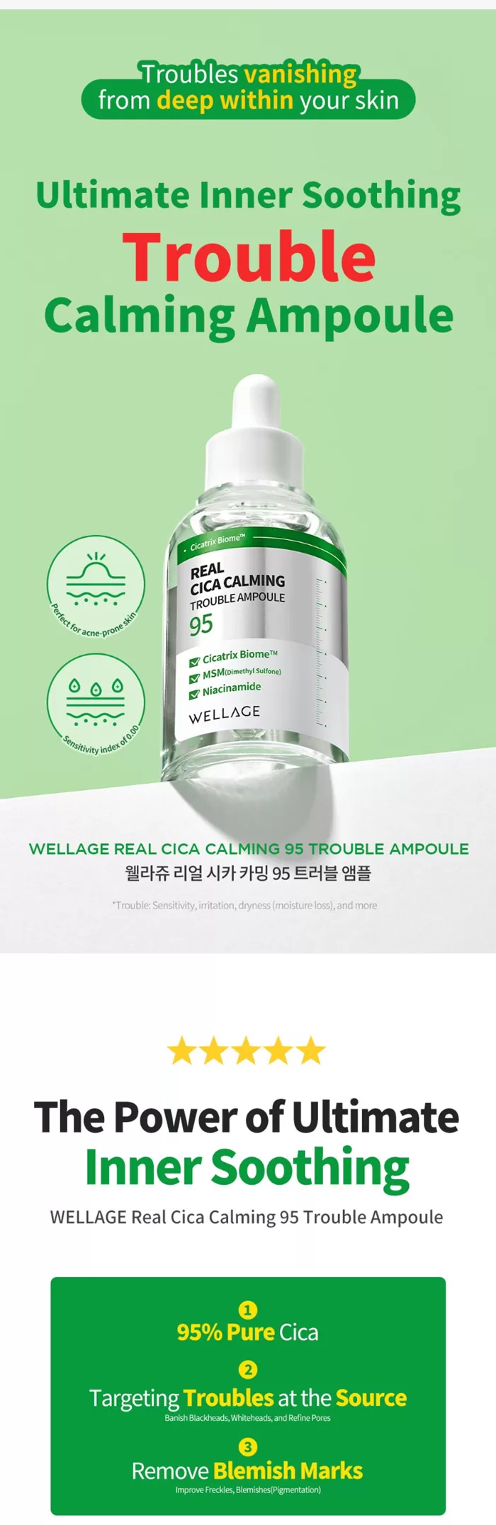 WELLAGE Real Cica Calming 95 Trouble Ampoule 1